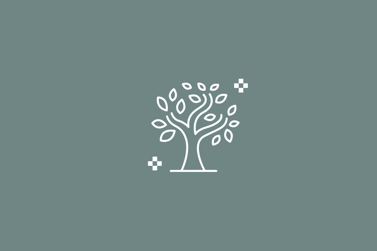 Ein illustriertes Sinnbild für das Berufsfeld Landwirtschaft, Natur, Umwelt in Form eines Baumes in weiß auf grünem Grund